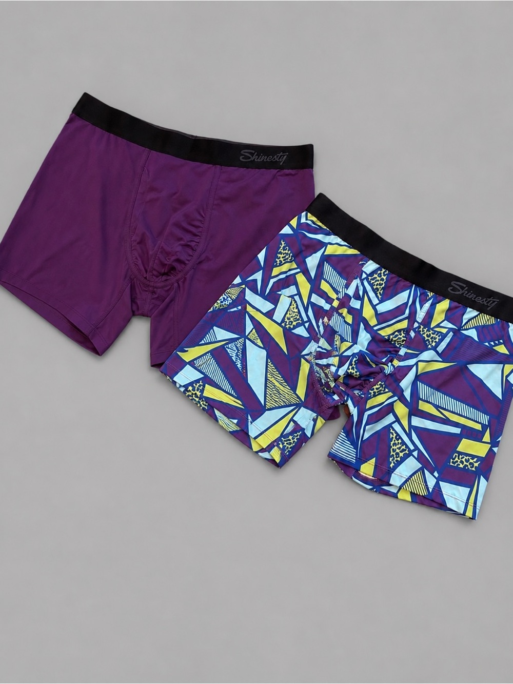 Shinesty Men’s Purple Boxer Briefs - Solid & Geometric 2 Pack